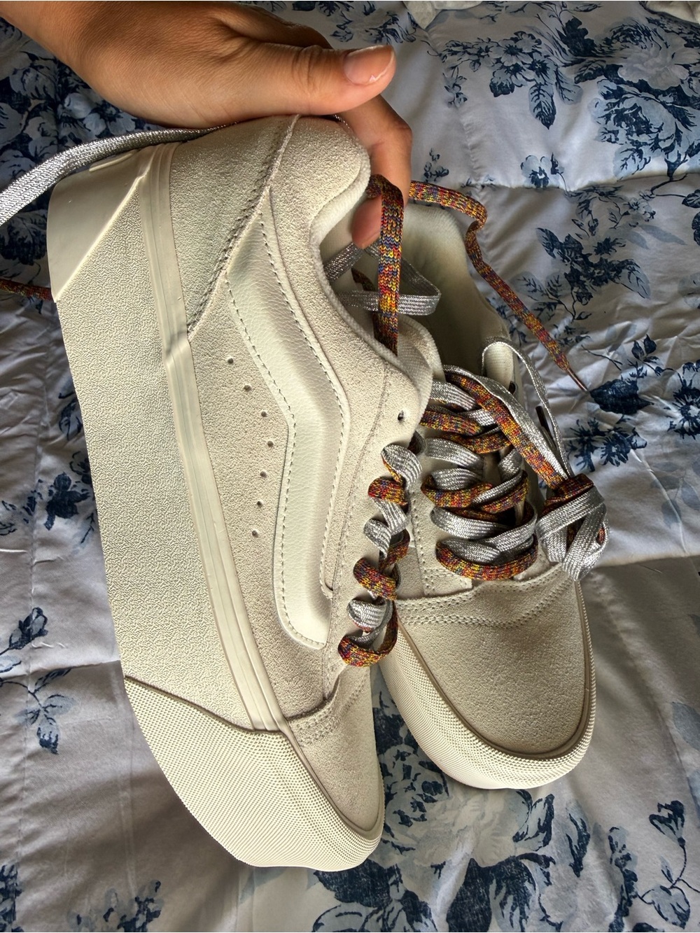 Vans Women's Cream Platform Sneakers with Multicolor Laces